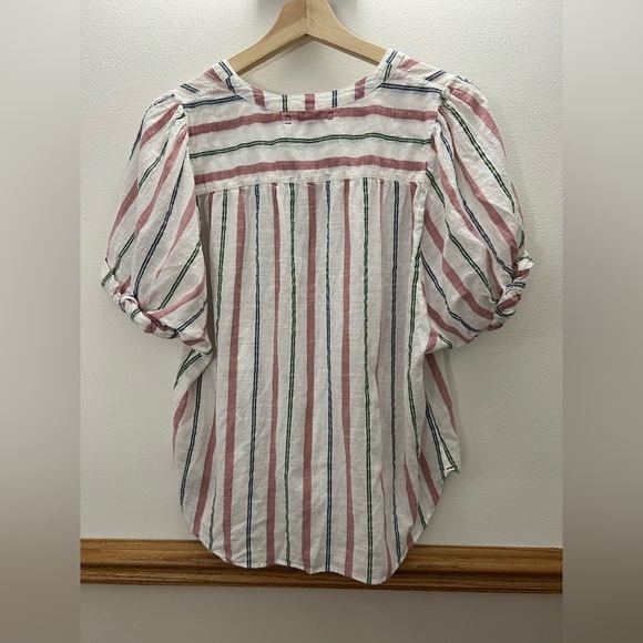 Xirena Chesney Striped Blouse 100% Cotton Short Sleeve Lightweight Blouse Size M - Picture 7 of 10